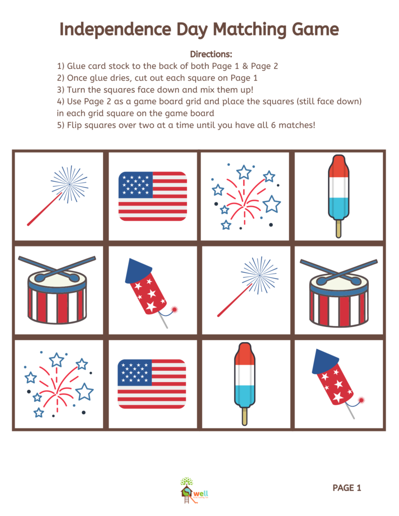 Page 1 Independence Day Matching Game Printable